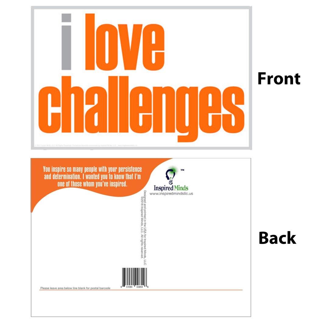 Front and back of the I Love Challenges Postcard