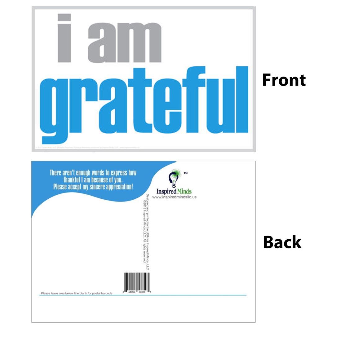 Front and back of the I Am Grateful Postcard