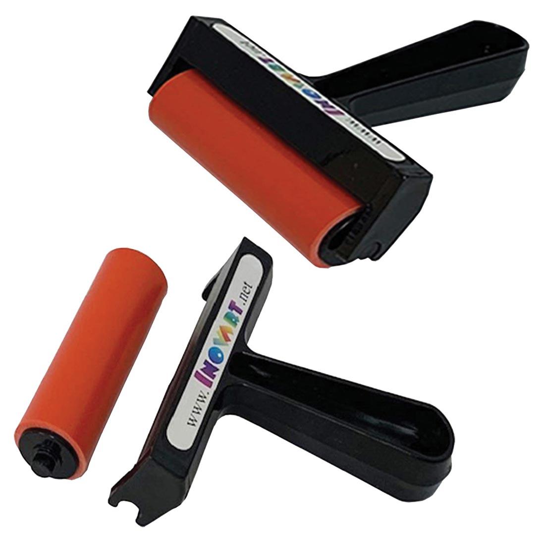 Inovart Hard Rubber Brayer shown both assembled and with roller snapped out of handle