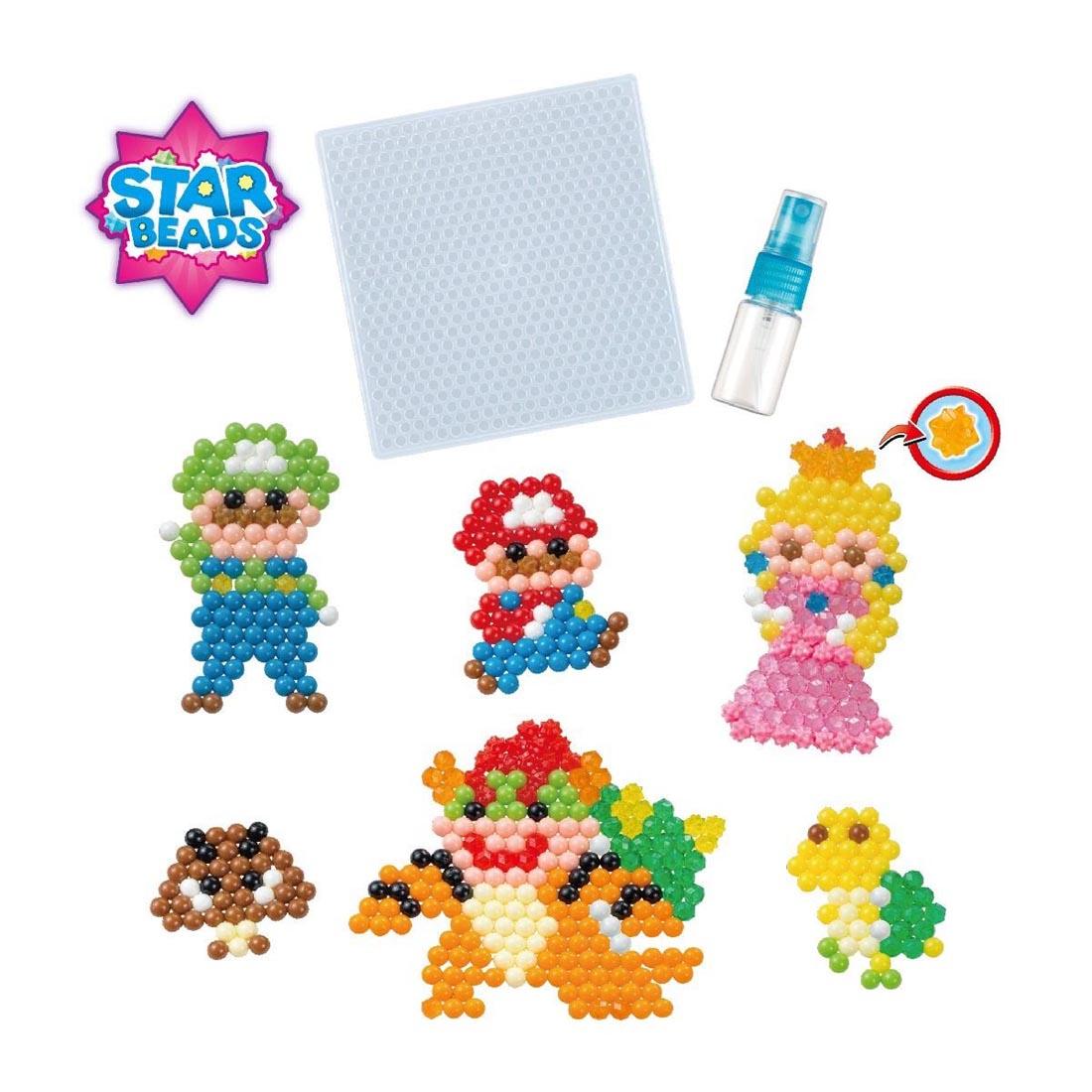 characters made with the Aquabeads Super Mario Character Set and the logo for Star Beads