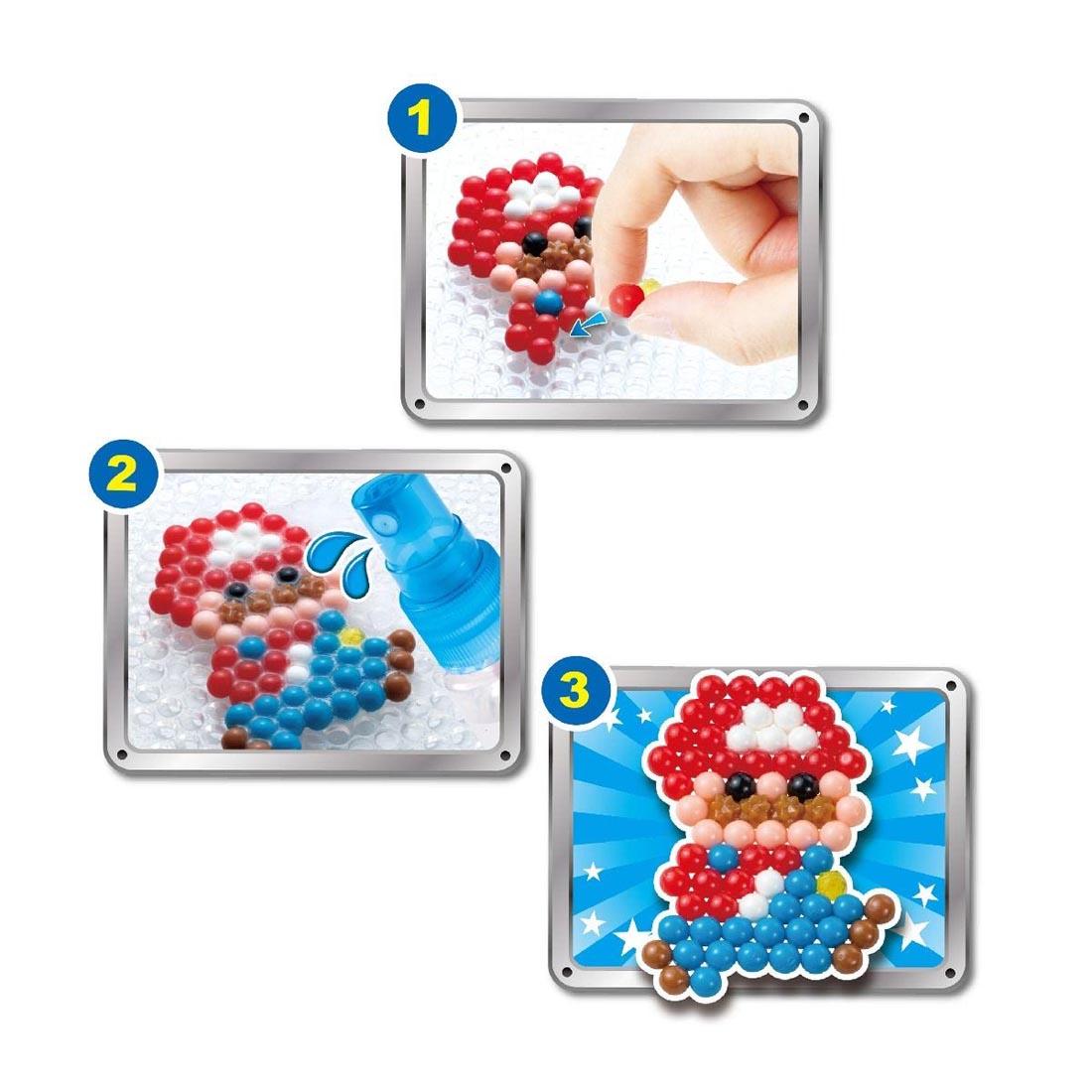 3-step directions for using the Aquabeads Super Mario Character Set