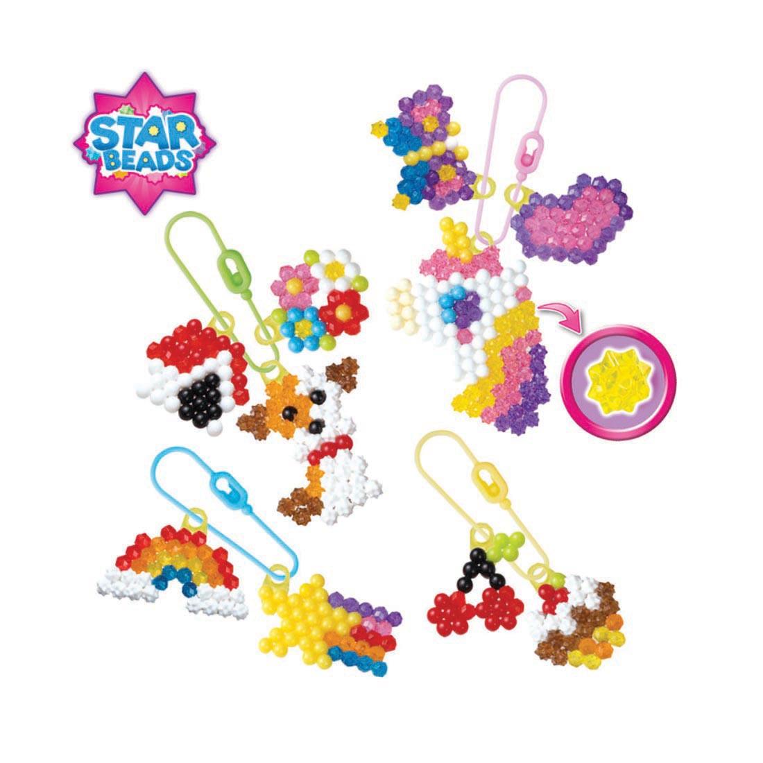 creations made with the Aquabeads Charm Maker Set and the logo for Star Beads