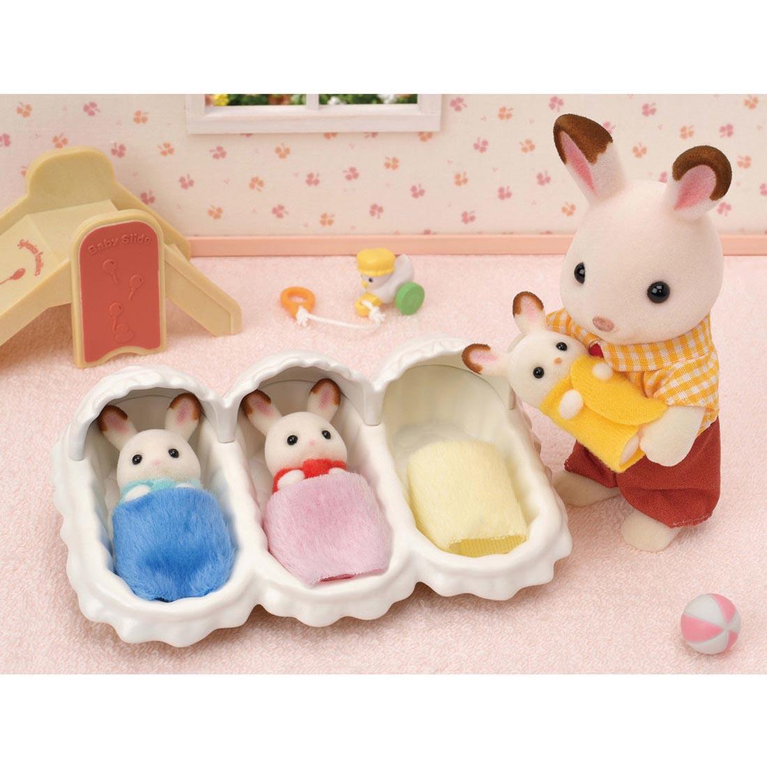 Calico Critters Chocolate Rabbit Triplets Care Set