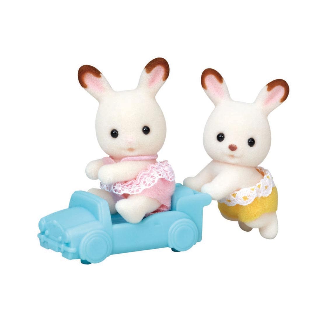 Calico Critters Chocolate Rabbit Twins and their ride-on toy