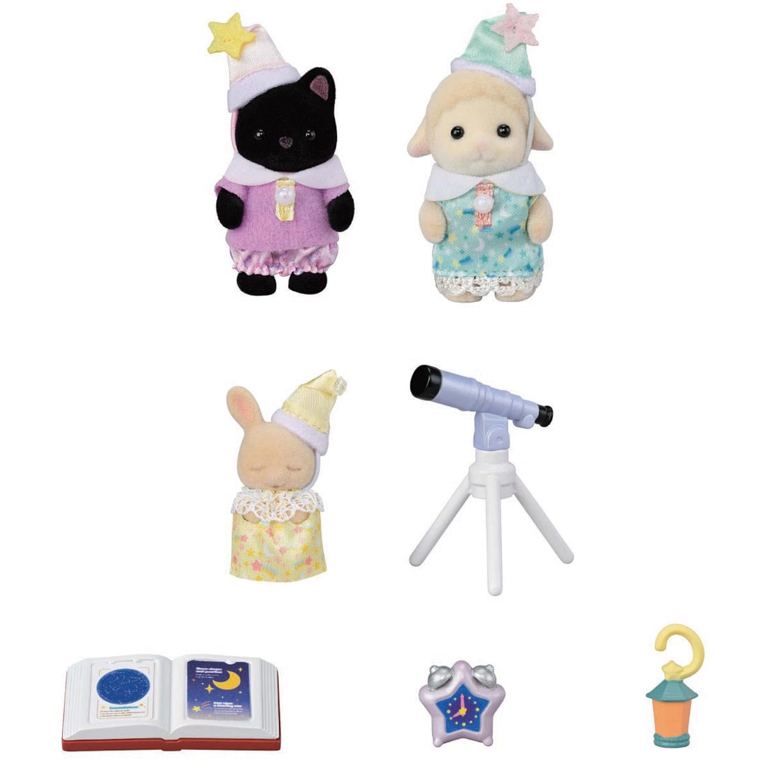 contents of the Calico Critters Nursery Friends Sleepover Party Trio set