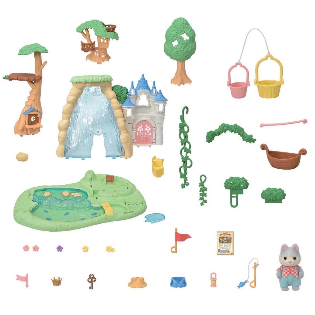 components of the Calico Critters Secret Forest Falls set