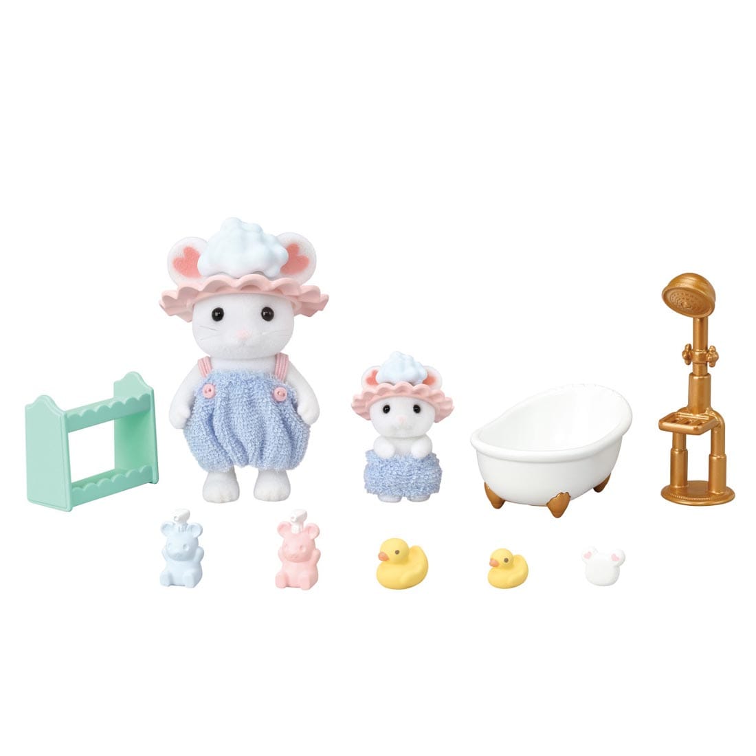 components of the Calico Critters Bath Time Bubble Siblings set