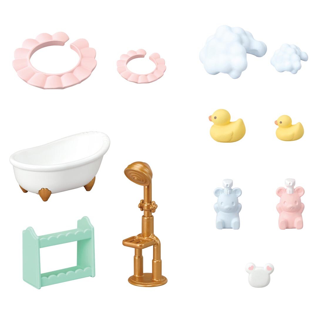 accessories from the Calico Critters Bath Time Bubble Siblings set