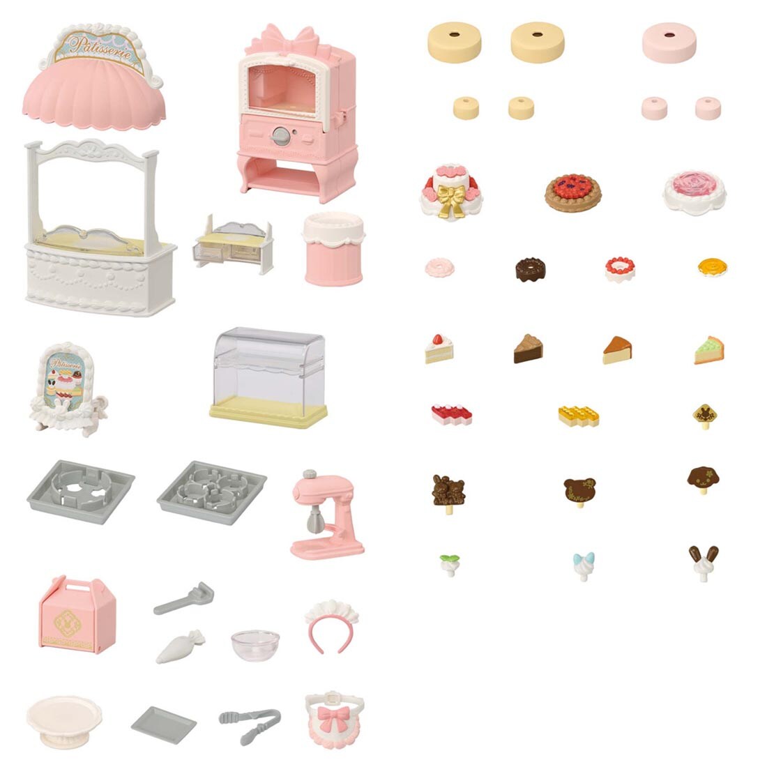 components of the Calico Critters Village Cake Shop Starter Set