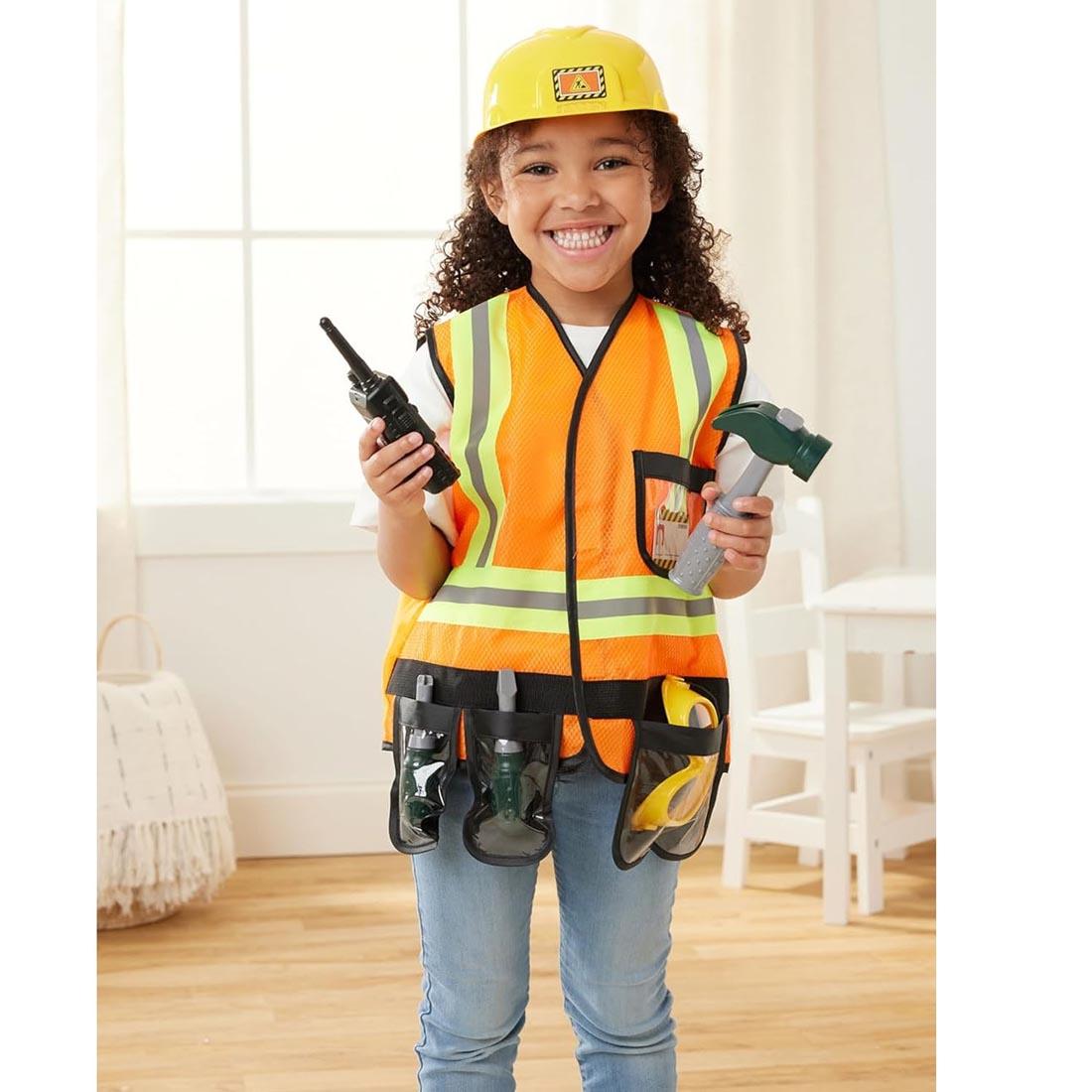 child using the Little Builder Construction Dress-Up Set By Kidoozie