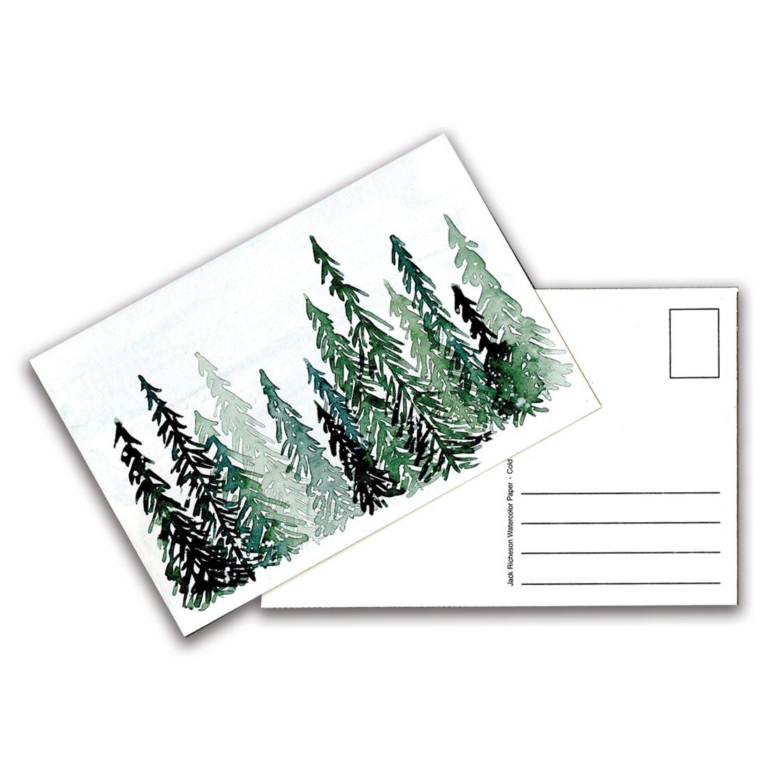 the back of a Richeson 135 lb. Cold Press 4x6" Watercolor Postcard plus one with an example painting on the front