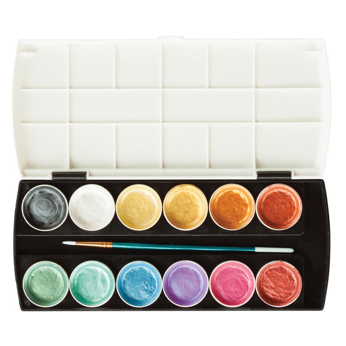 Richeson Collegiate Metallic Semi-Moist Watercolor Set with lid open