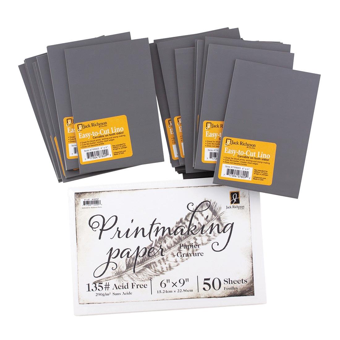 two piles of easy-to-cut lino sheets with Printmaking Paper from the Richeson Printmaking Class Pack For 24 Students