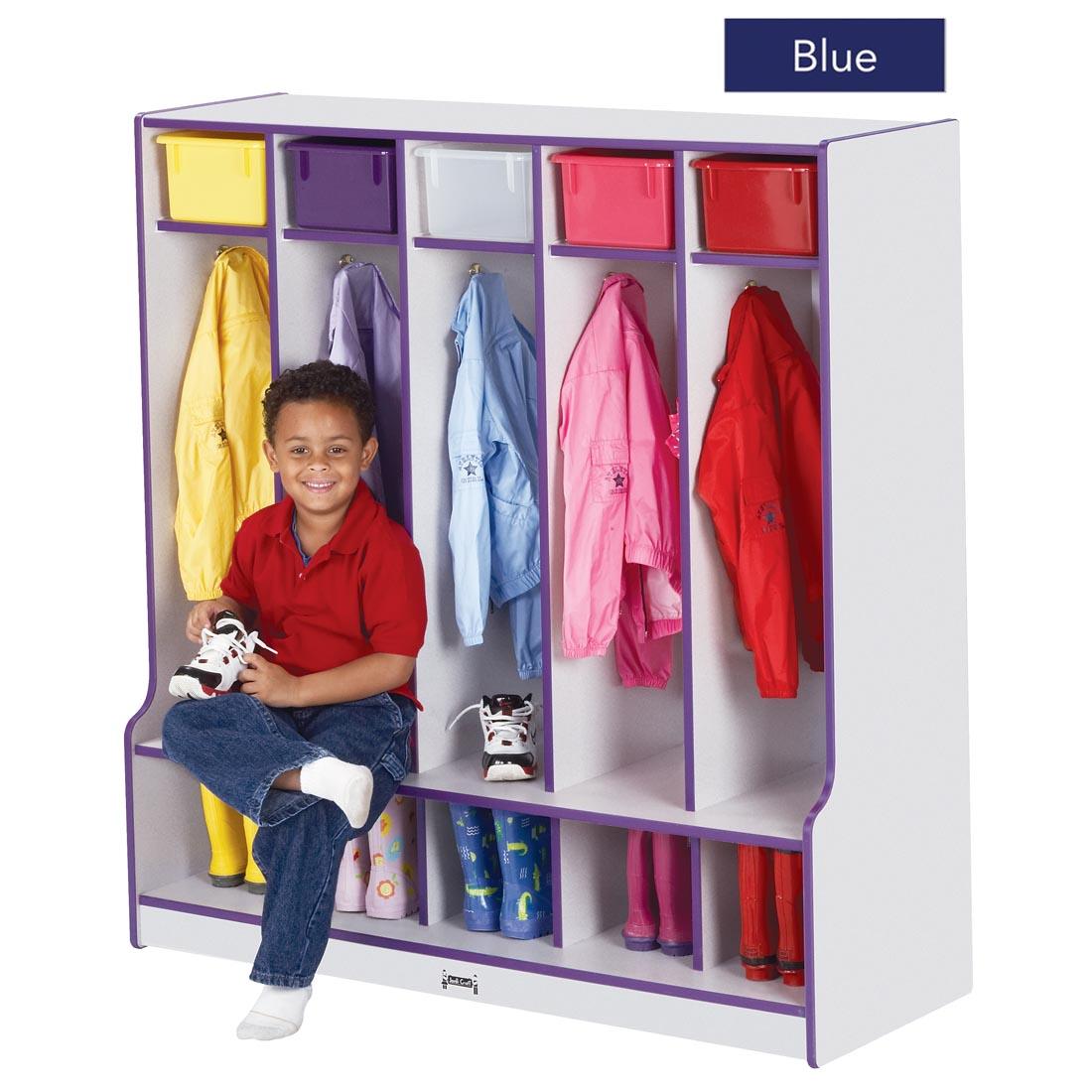 Colored Edge Coat Locker With Step with Blue text overlay