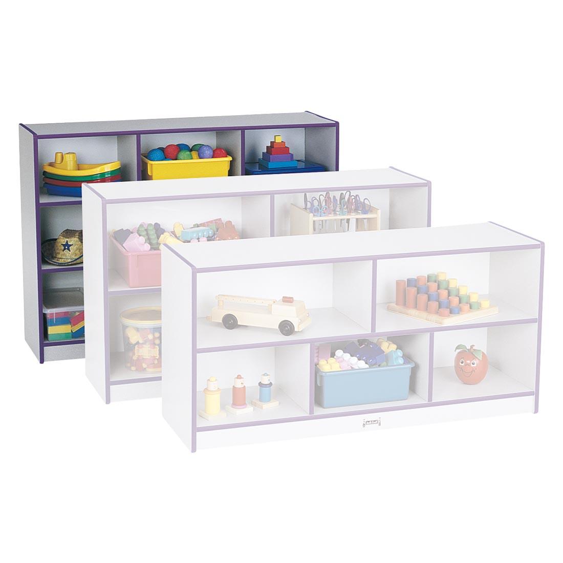 Rainbow Accents Purple Edge Single Mobile Storage Unit Super-Sized Height with two shelves in front of it to show scale