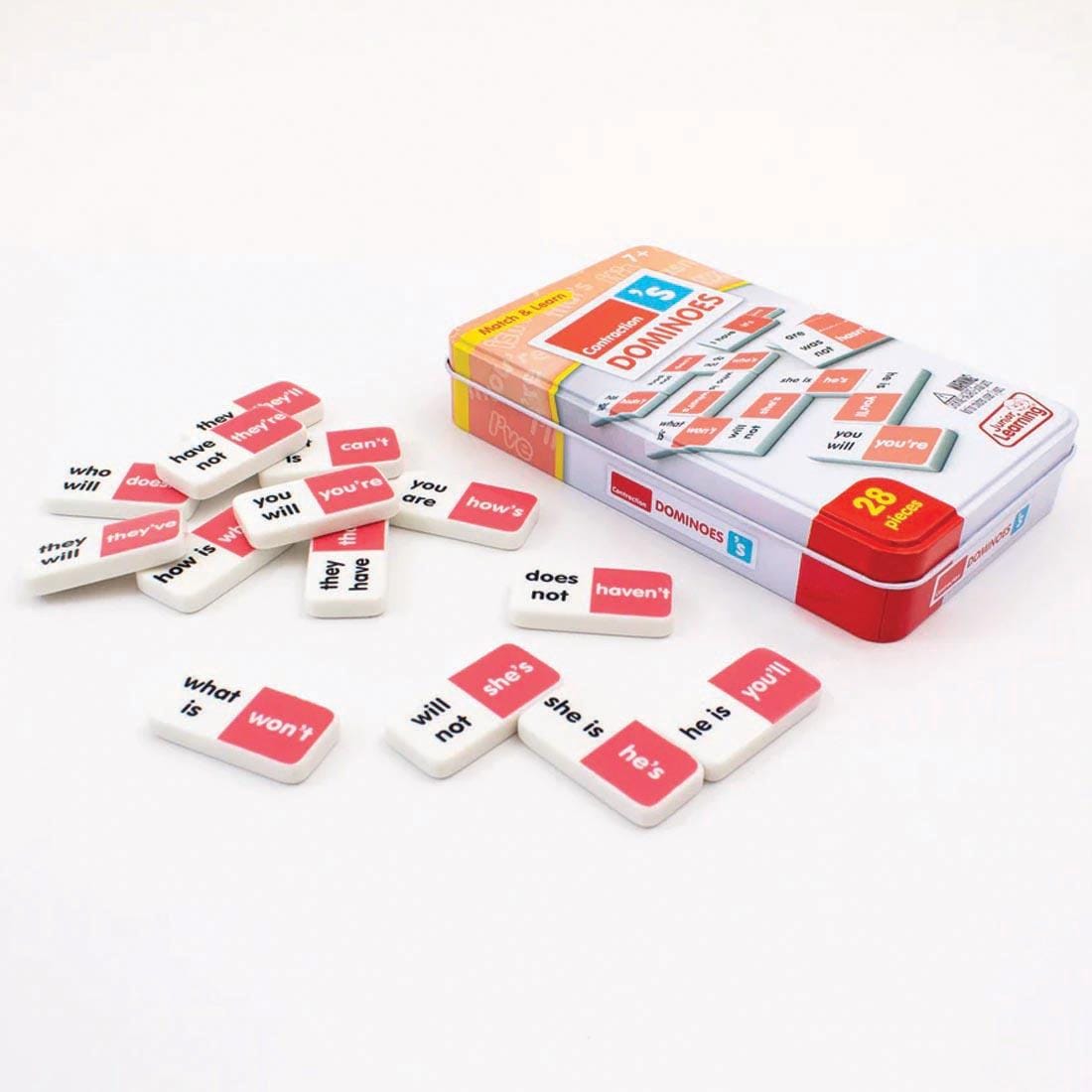 Contraction Dominoes By Junior Learning, with sample tiles shown in game play