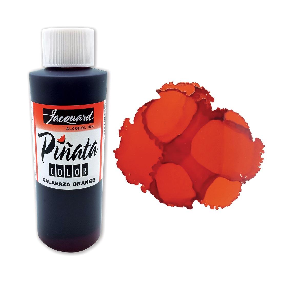 Bottle of Calabaza Orange Jacquard Pinata Color Alcohol Ink beside an example color swatch