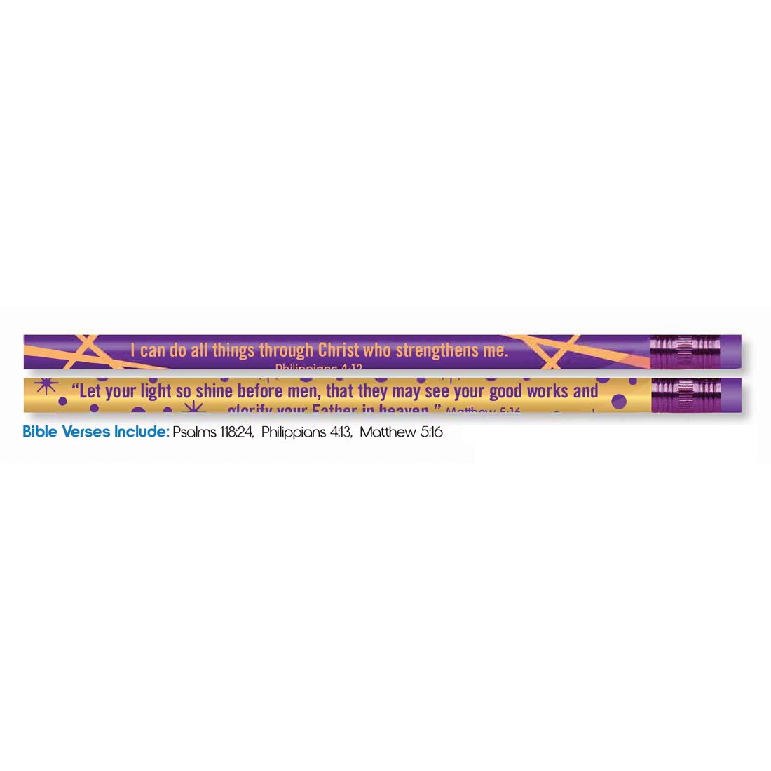2 standard pencils showing different Bible verses