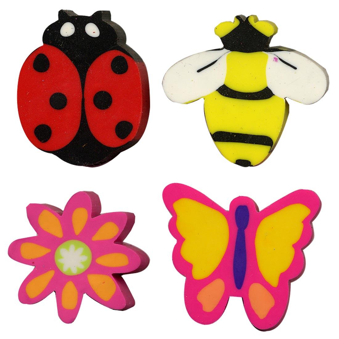 Springtime Pencil Topper Erasers include ladybug, bee, flower and butterfly