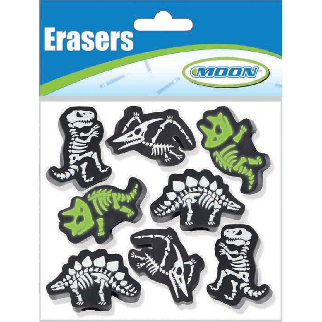 Package of Dinosaur Glow-In-The-Dark Pencil Topper Erasers