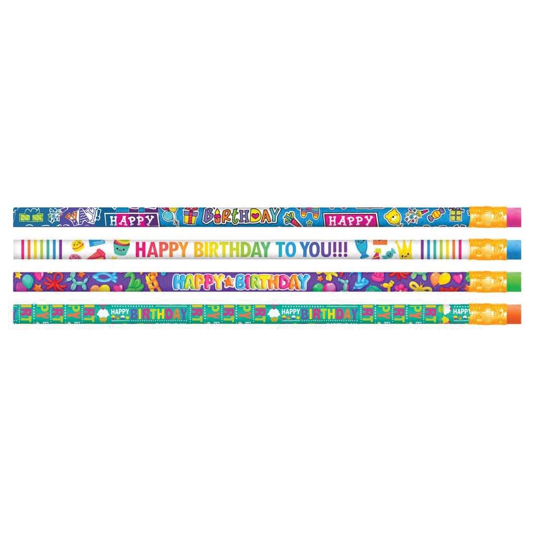 4 different styles of Happy Birthday Party Pencils