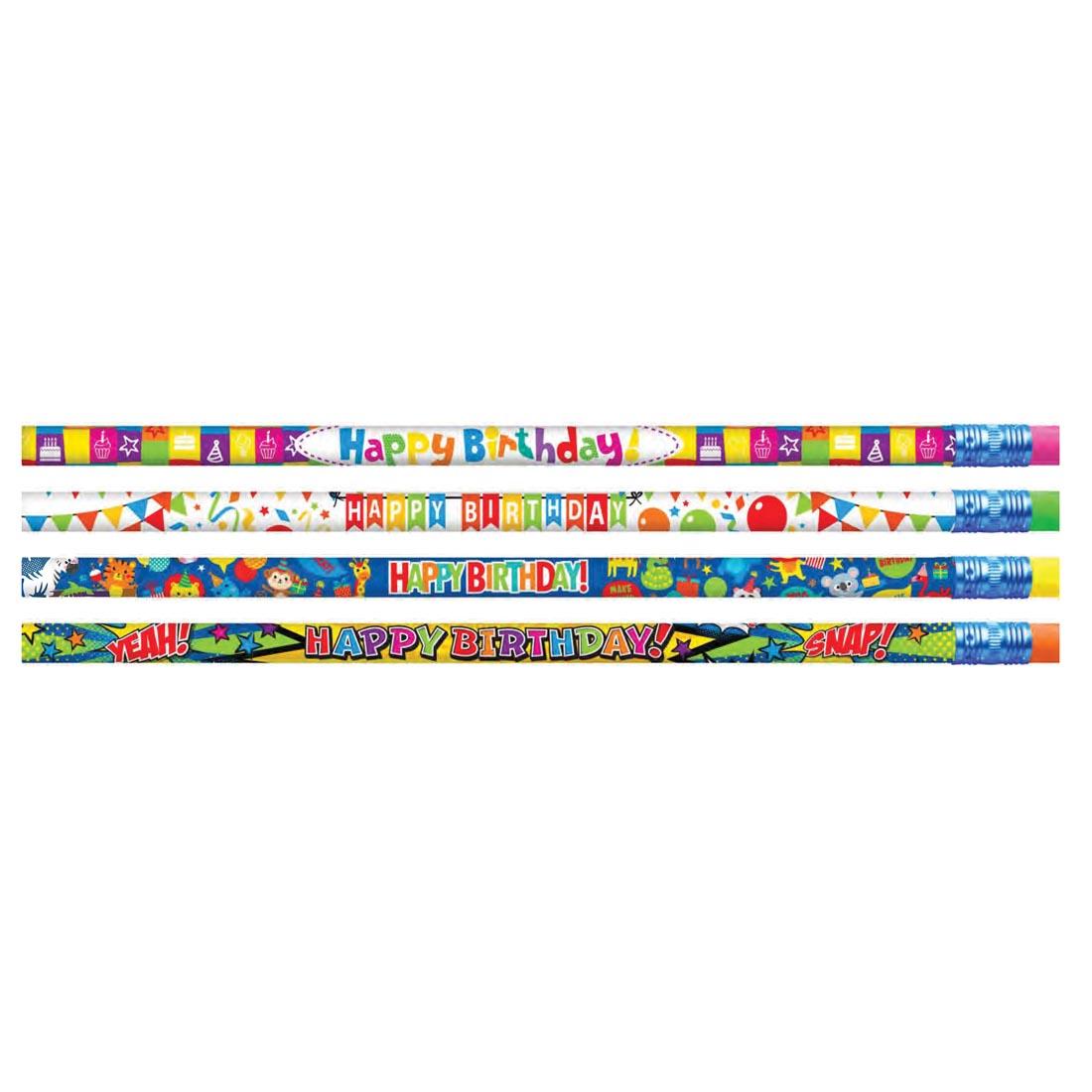 4 pencils show the four styles of Happy Birthday To You Pencils