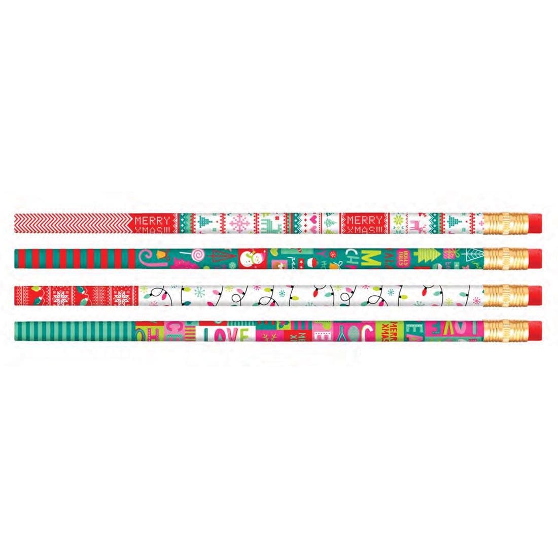 Pencils in the 4 styles of the Joy Merry Christmas Pencil assortment