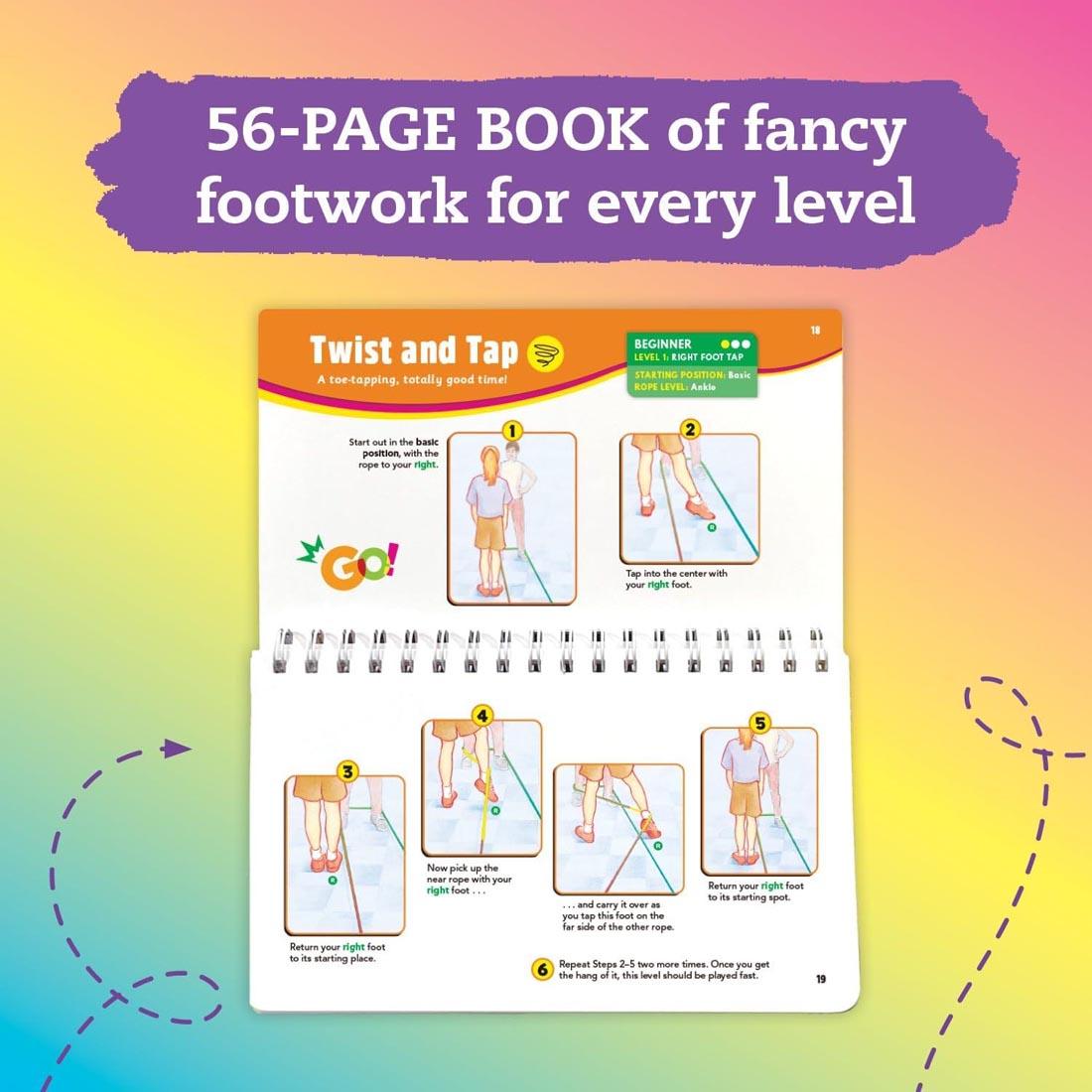 open book from Jumpsies: How to Hop, Skip & Jump with Stretchy Rope plus the text 56-Page Book of fancy footwork for every level