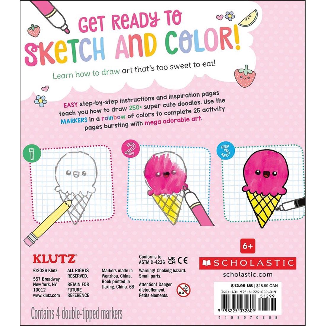 back of package for the Super Cute Sketchbook Kit By Klutz Press