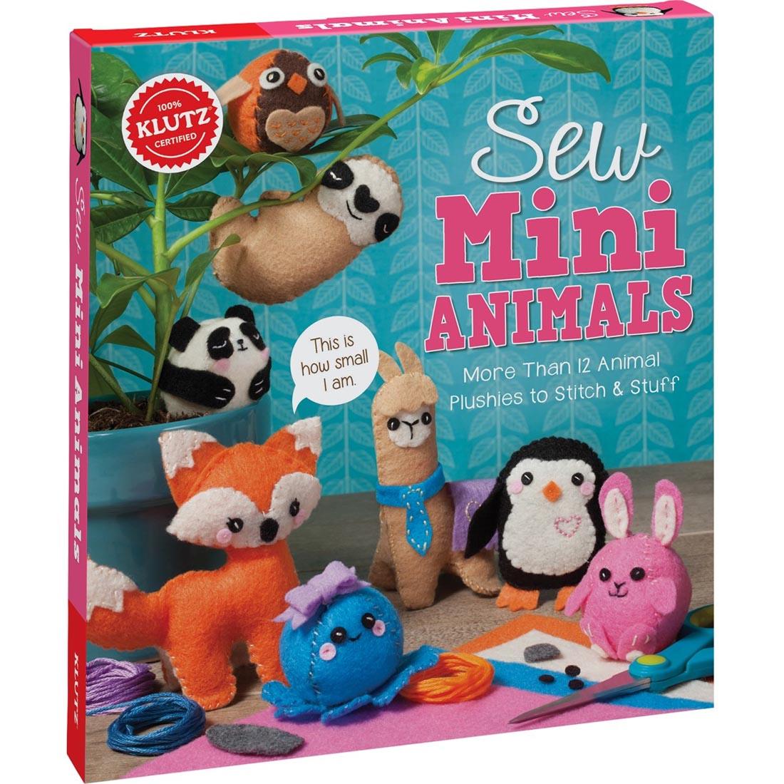 package showing sewn felt animals such as sloth, panda, fox, llama and more