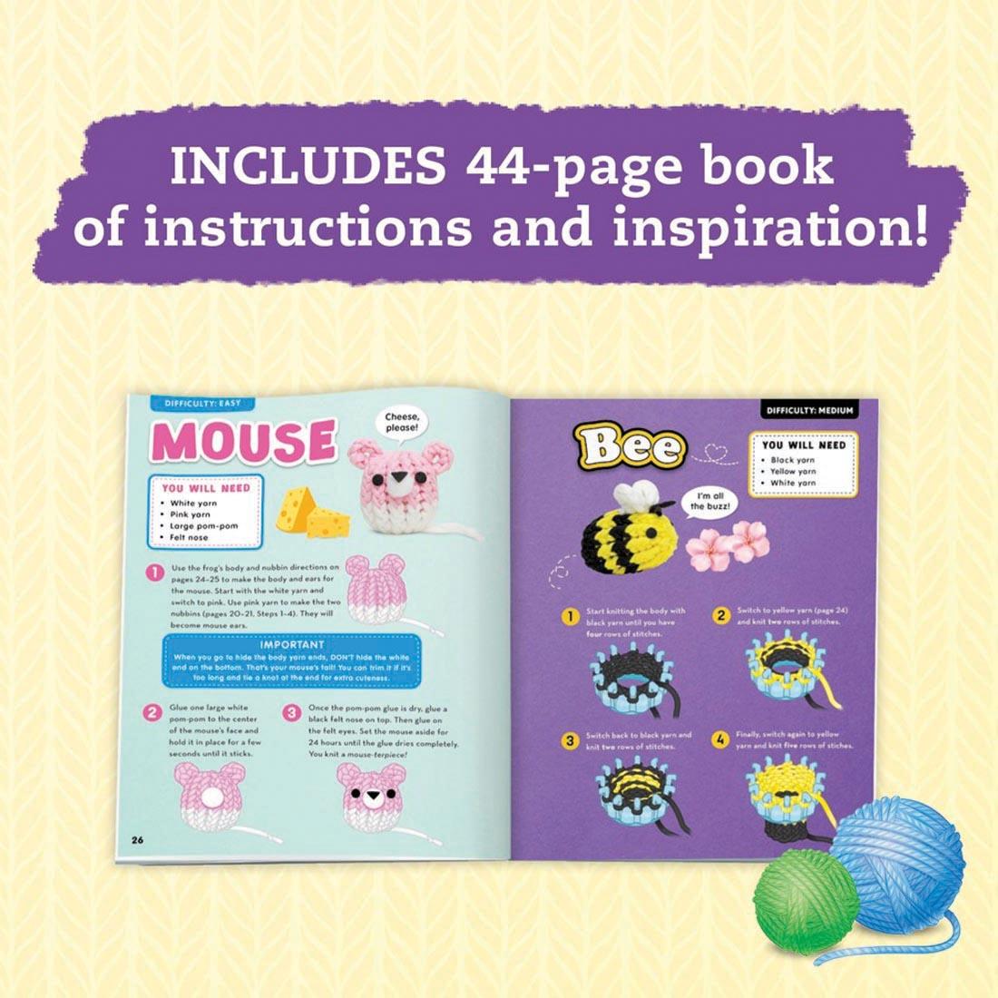 book and yarn from Make Your Own Loom Animals Book & Creative Kit with text Includes 44-page book of instructions and inspiration!
