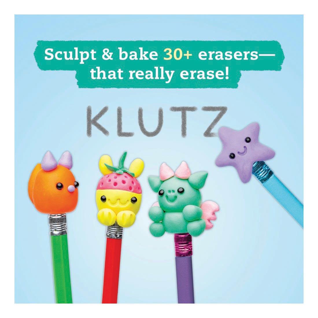examples of completed erasers from Make Your Own Mini Erasers: Kawaii Style Book & Creative Kit with text Sculpt & bake 30+ erasers - that really erase!