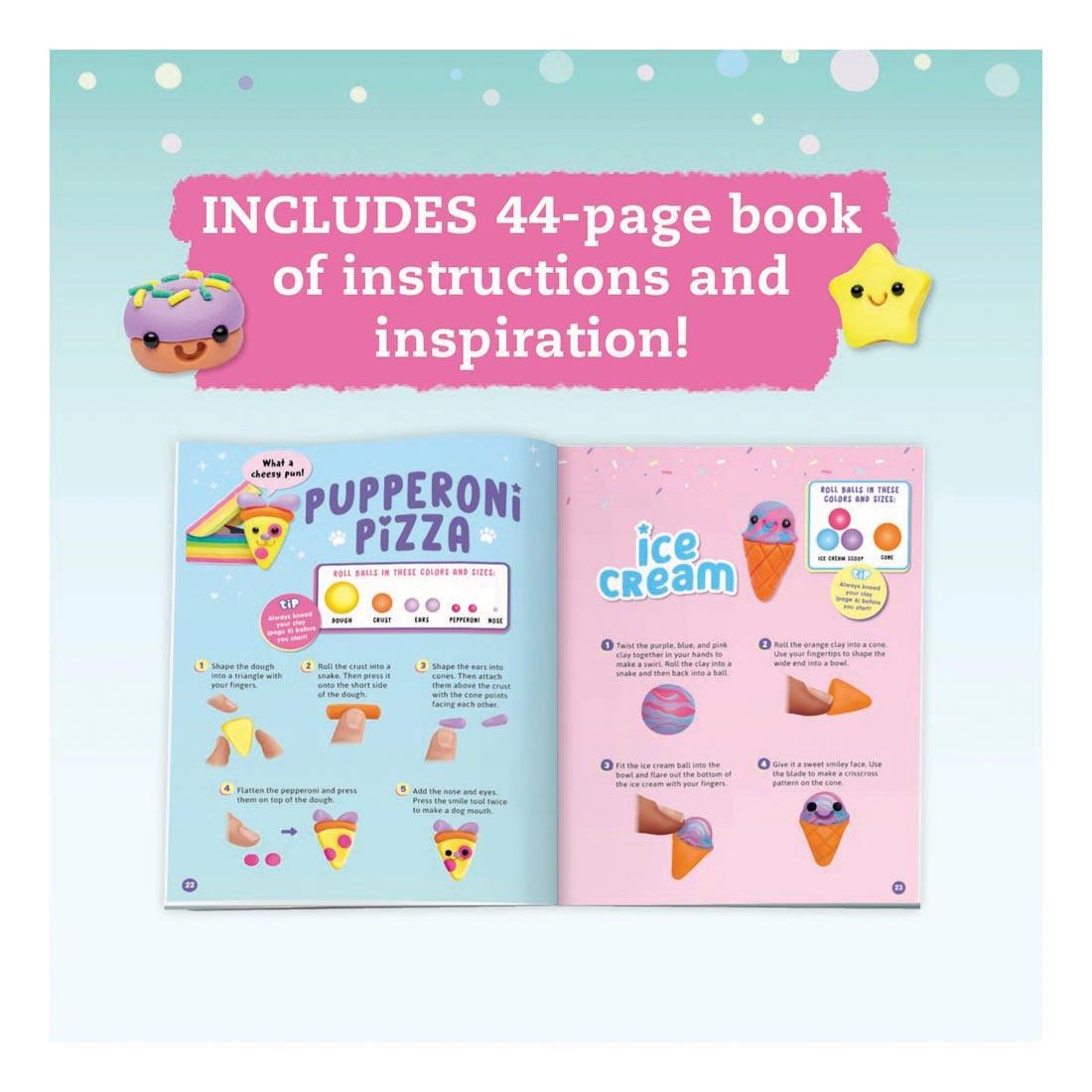 open book from Make Your Own Mini Erasers: Kawaii Style Book & Creative Kit with text Includes 44-page book of instructions and inspiration!