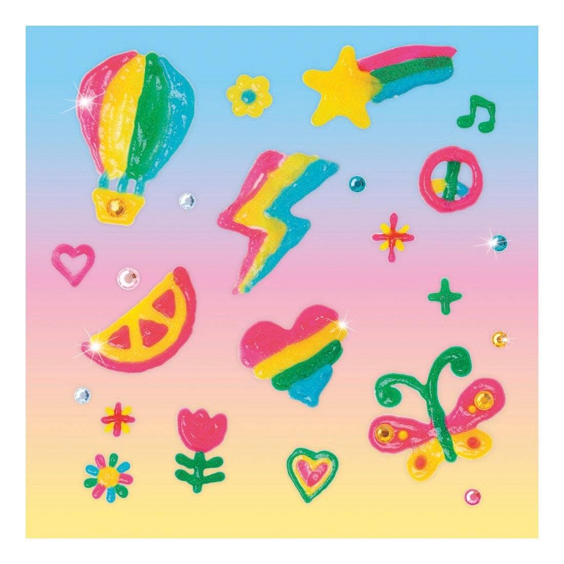 examples of completed projects from Paint & Peel Jelly Stickers Glitter Goals! Book & Creative Kit By Klutz