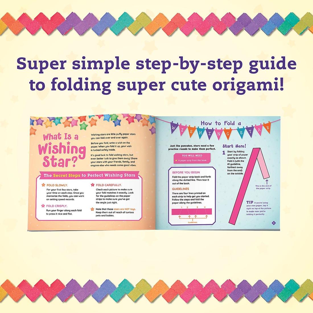open book from Wishing Stars And Other Super-Cute Origami By Klutz Press plus text Super simple step-by-step guide to folding super cute origami!
