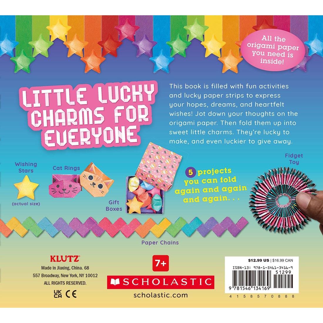 back of package for Wishing Stars And Other Super-Cute Origami By Klutz Press
