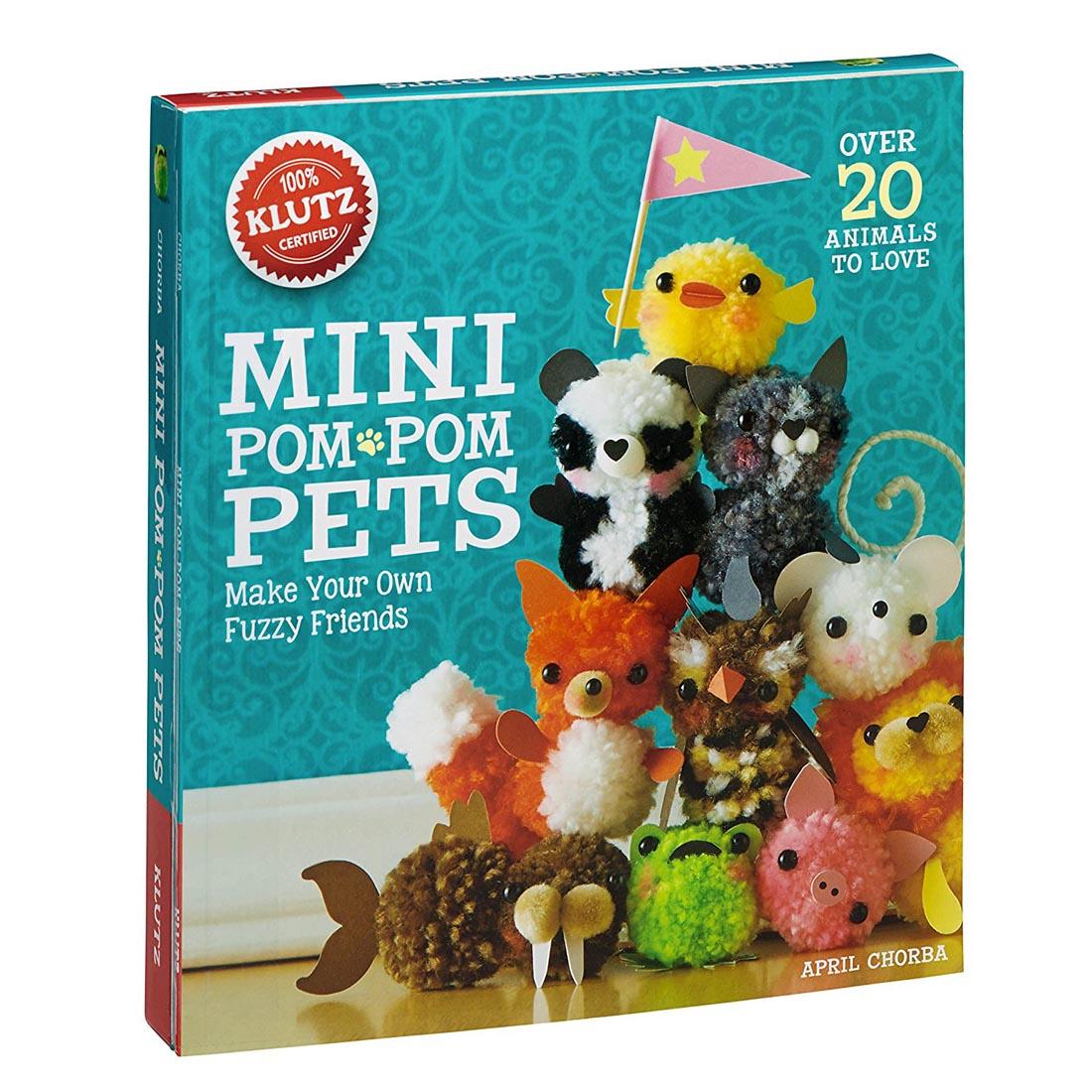 mini pom pom pets box shows completed projects of a chick, panda, fox, owl, lion and more