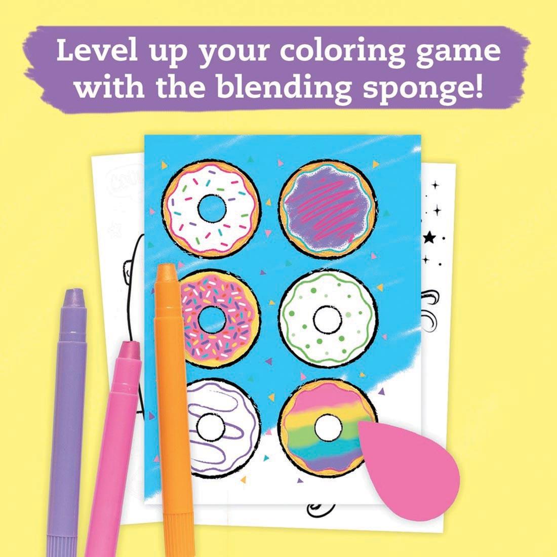 pieces of the Shimmer Magic Paint Sticks Kit with the text Level up your coloring game with the blending sponge!