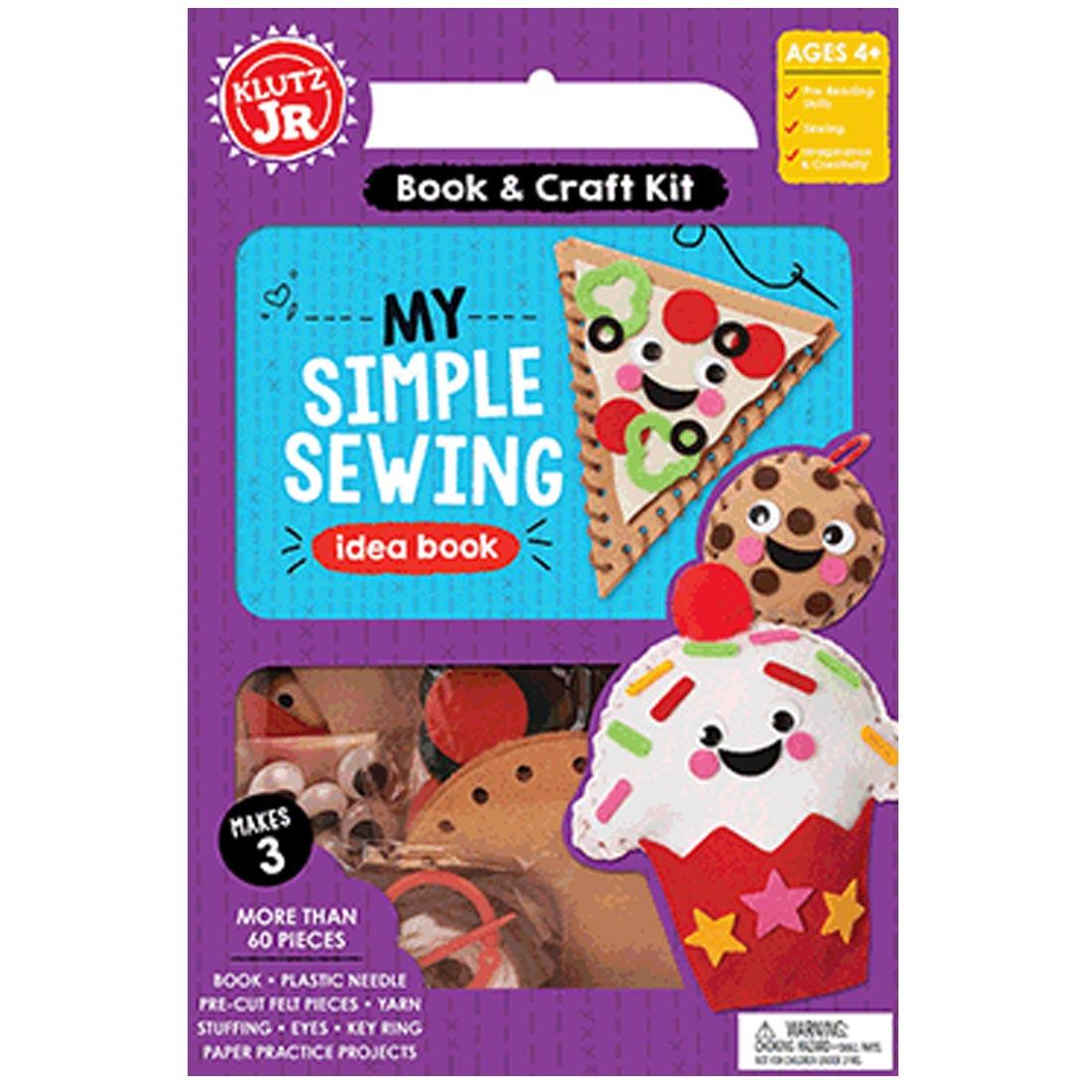 my simple sewing kit shows completed projects of a slice of pizza, cookie and cupcake