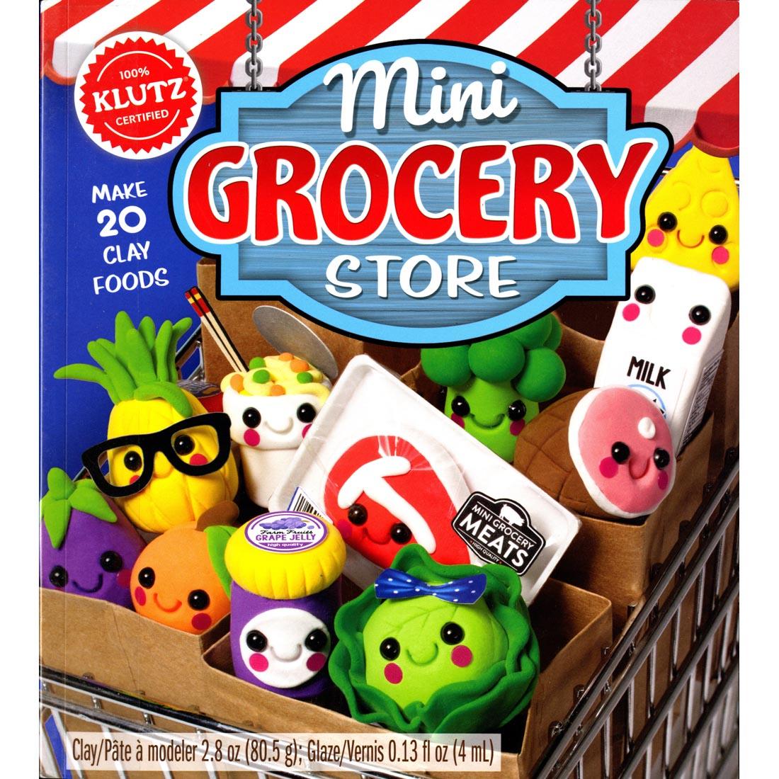 Mini Grocery Store package shows finished foods made out of clay: a pineapple, a package of steak, a carton of milk and more