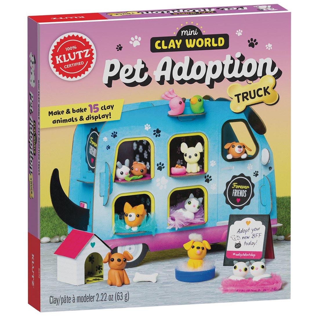 Pet Adoption Truck packages shows cats and dogs made out of clay