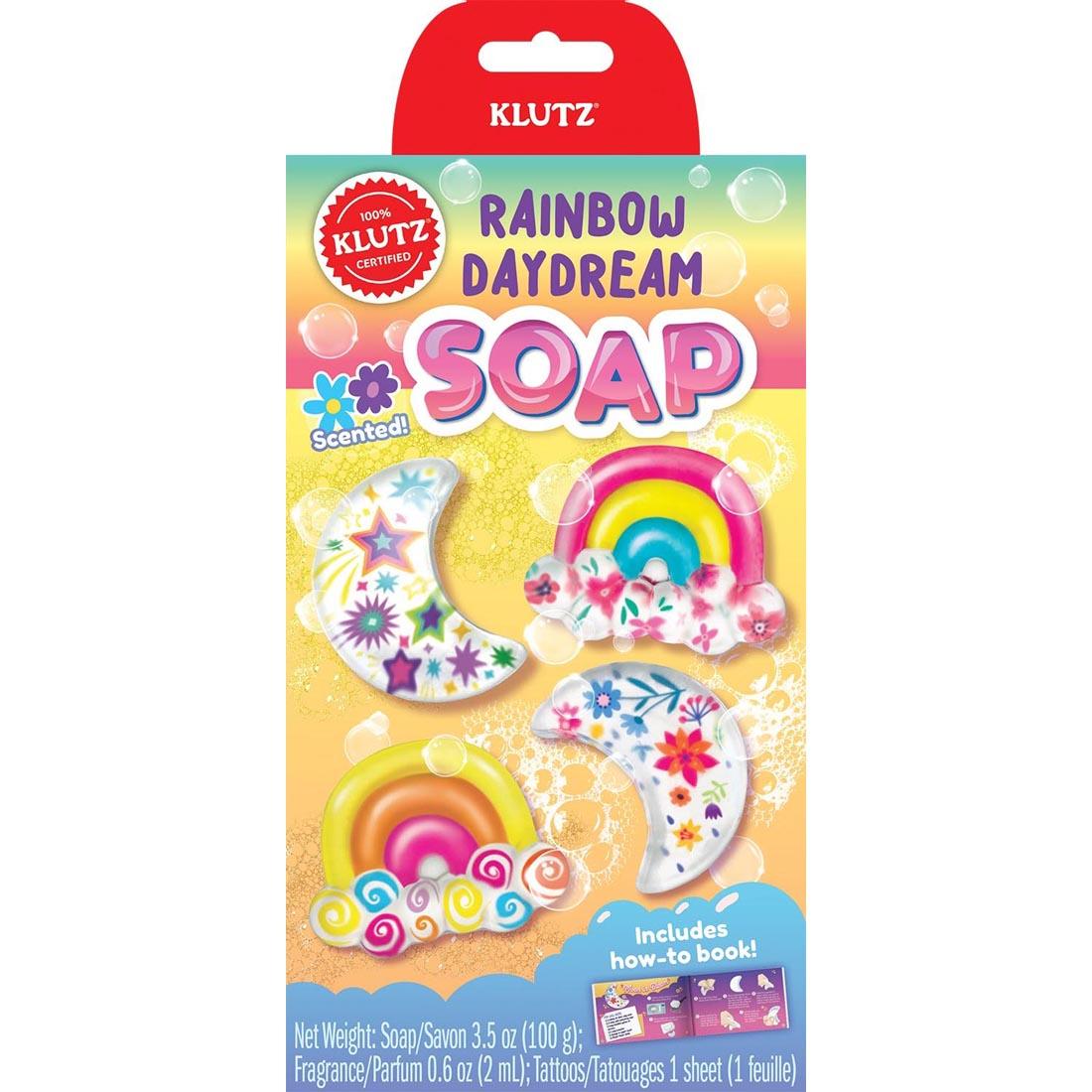 Rainbow Daydream Soap package shows crescent moons and rainbows