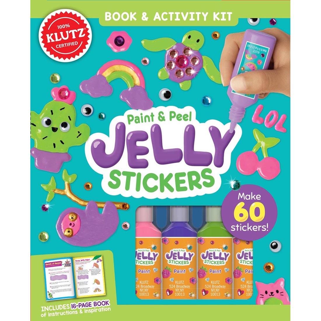 Paint & Peel Jelly Stickers package shows completed projects of a sloth, rainbow, sea turtle and more