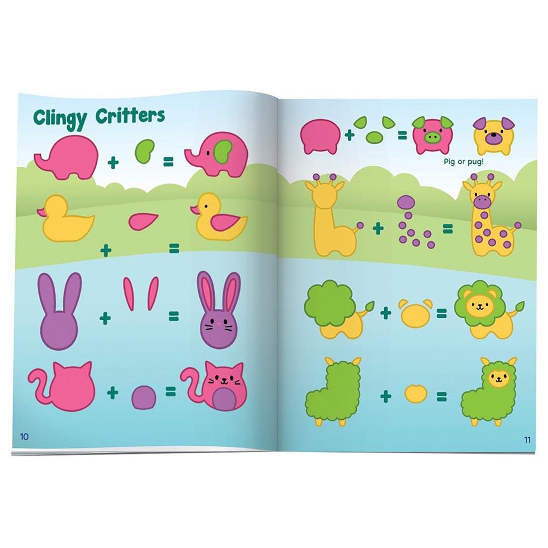 pages from the Paint & Peel Jelly Stickers book showing simple animal drawing instructions