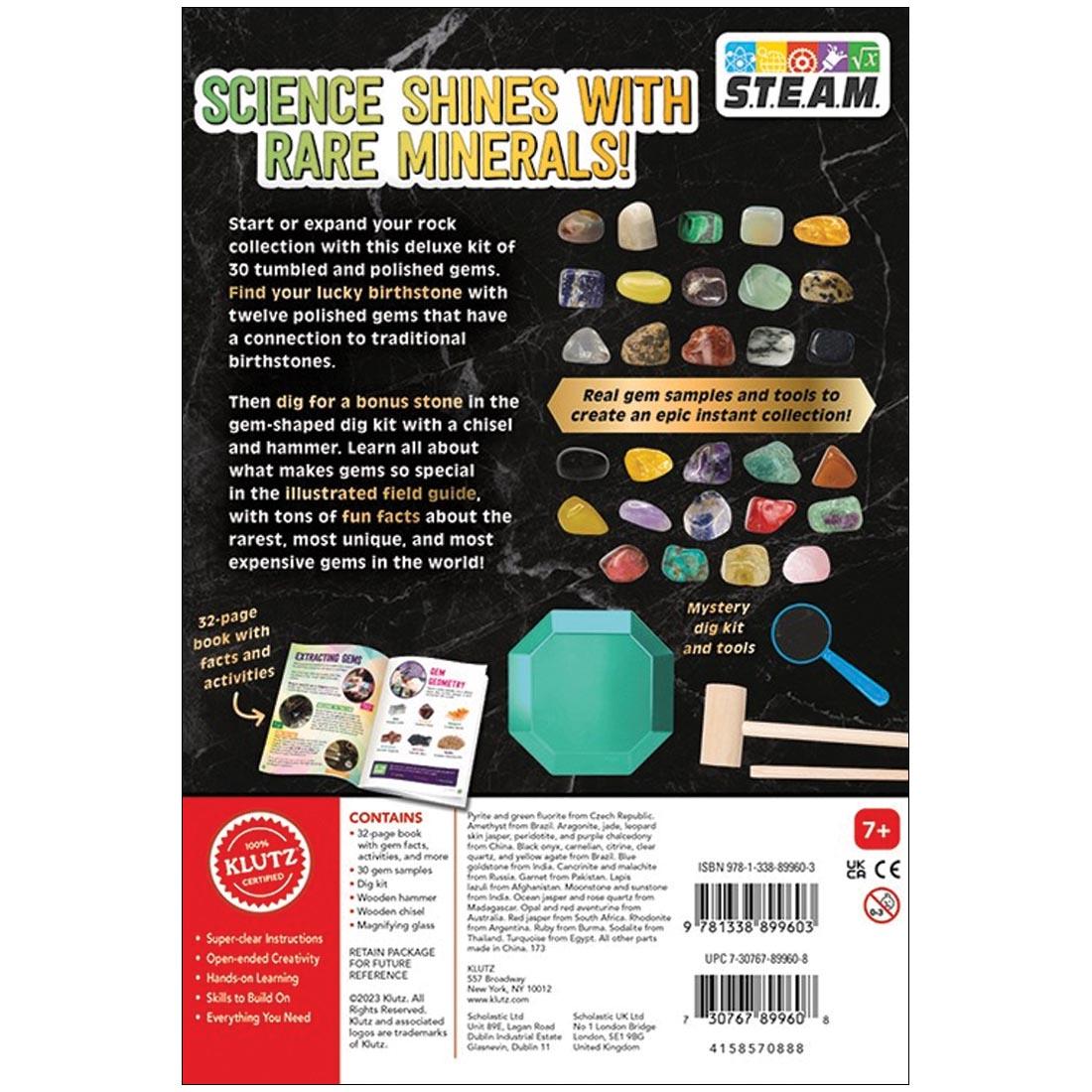 back of package of STEAM Lab: Ultimate Gemstone And Dig Kit