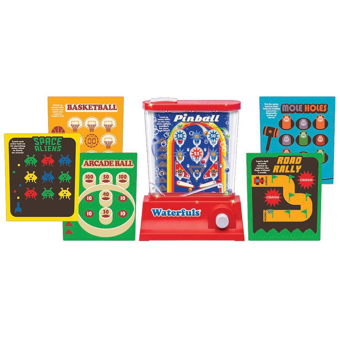 Waterfuls Water Game, showing the 6 different backing cards for 6 different games