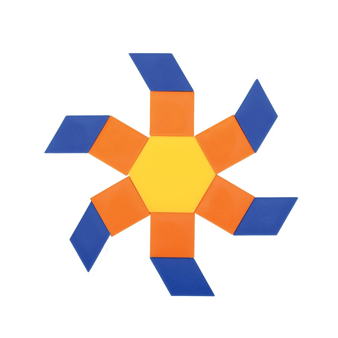 Plastic pattern blocks arranged to look like a star fire