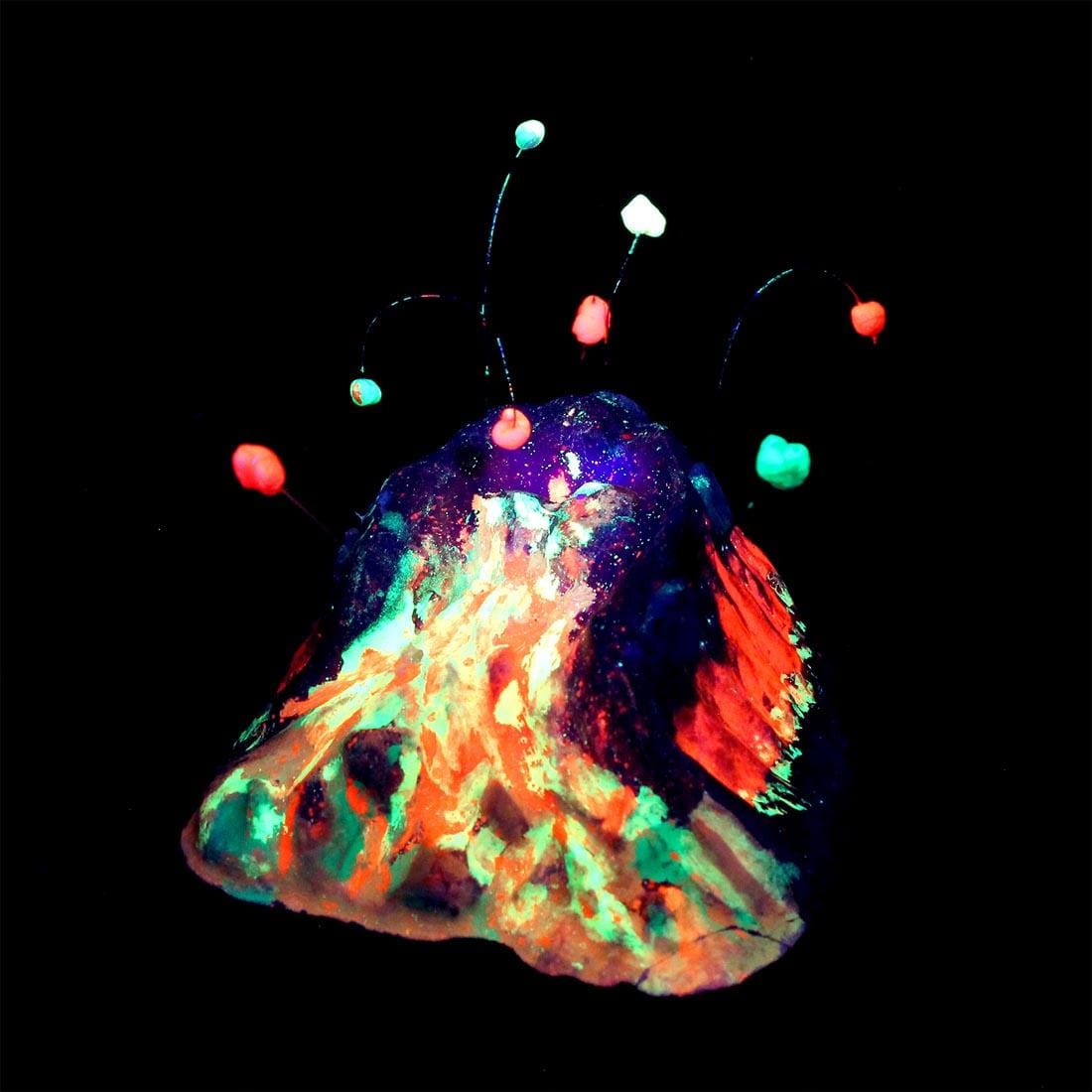 example of a glow-in-the-dark volcano made from the Rainbow Volcano Lava Lab by Wild Environmental Science