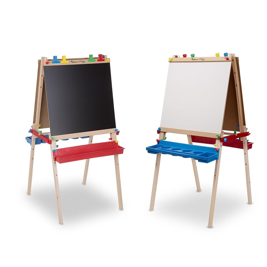 Both Chalkboard and Whiteboard Sides of the Deluxe Sturdy Wood Standing Art Easel by Melissa & Doug