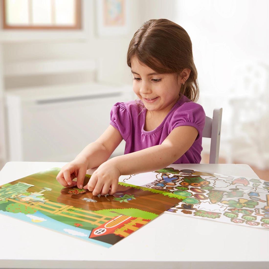 child playing with the Farm Reusable Sticker Pad By Melissa & Doug